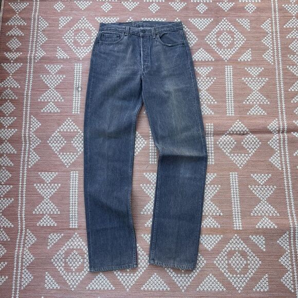 VTG 80s Levis 501 Jeans Mens 32 x 35 Dark Gray Made in USA Button Fly Denim - Picture 2 of 12